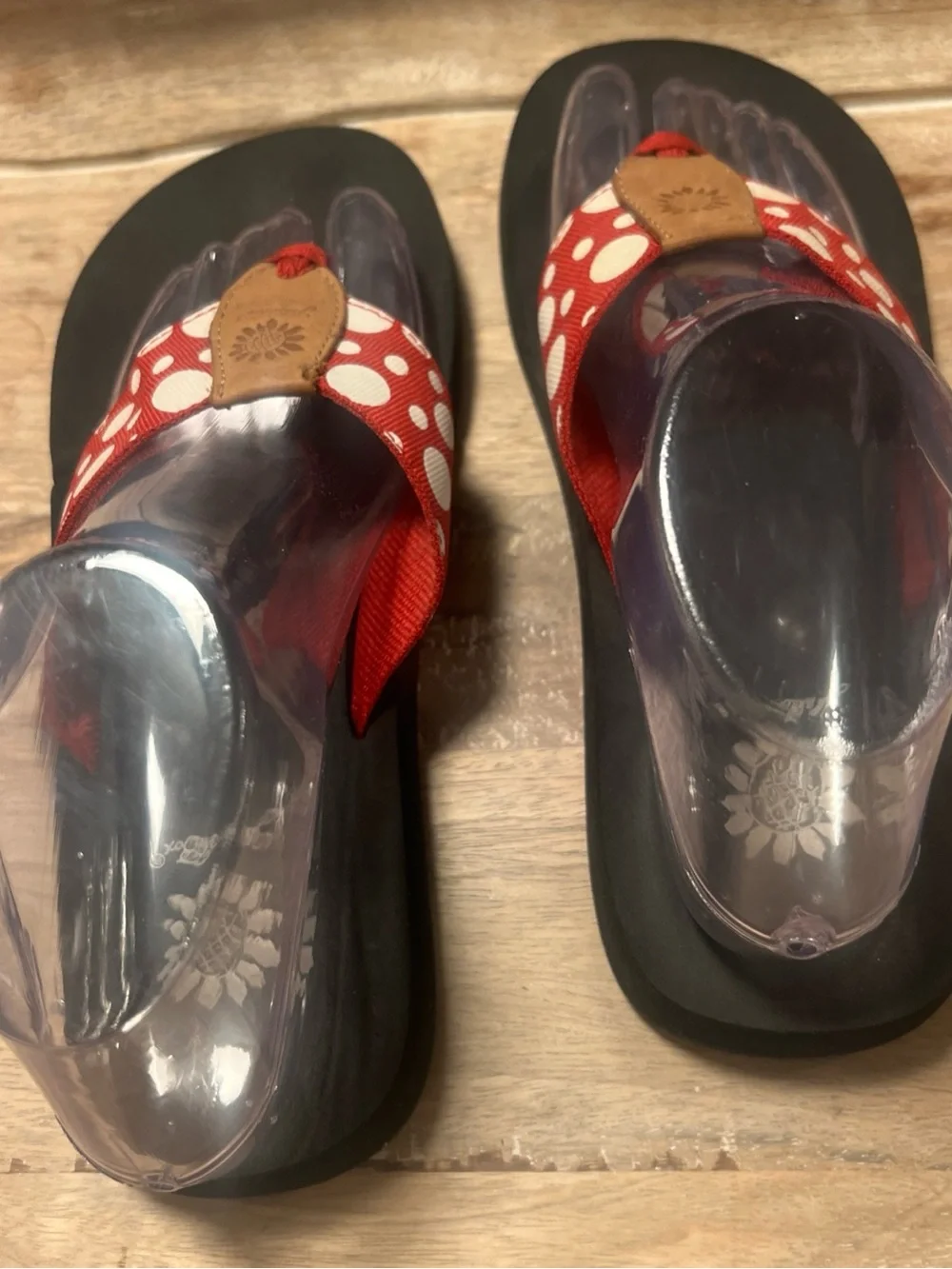 Yellow Box Red and White Polka Dot Thong Sandals with Brown Accent - Picture 5 of 7